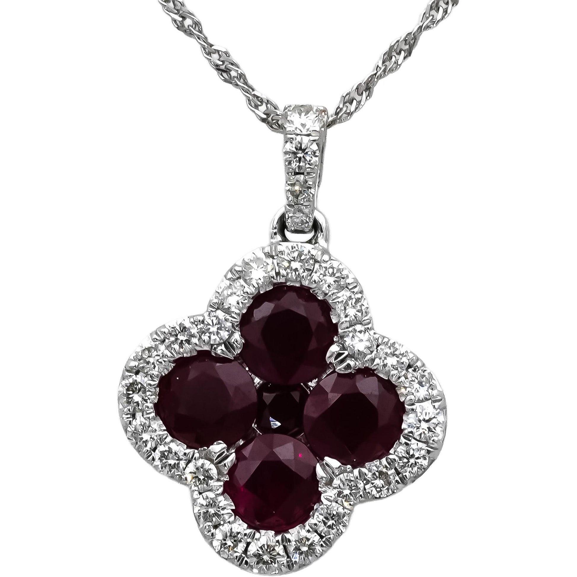 14k White Gold Ruby and Diamond Pendant Necklace 2.03CTW