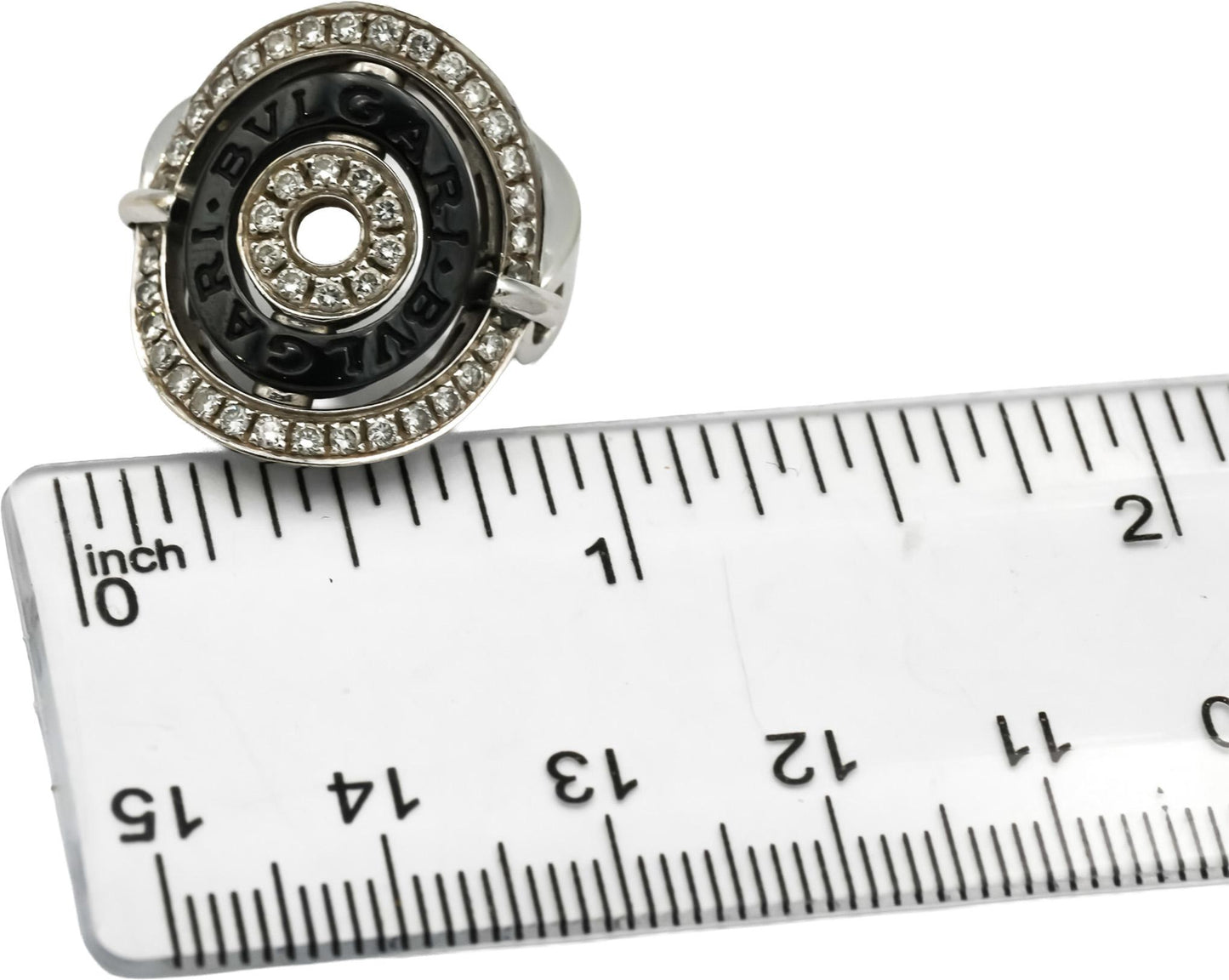 BVLGARI 18k White Gold Black Ceramic Astrale Diamond Ring 0.50CT Size 6