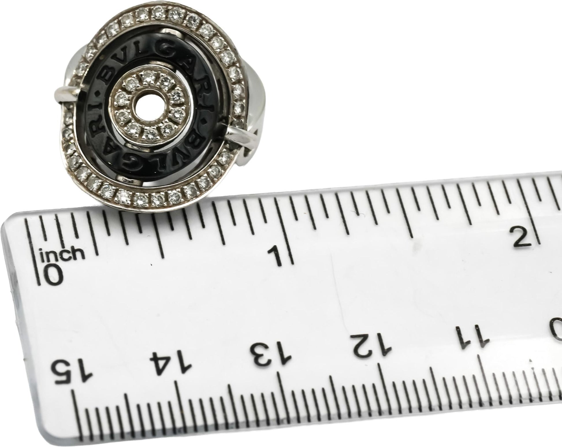 BVLGARI 18k White Gold Black Ceramic Astrale Diamond Ring 0.50CT Size 6