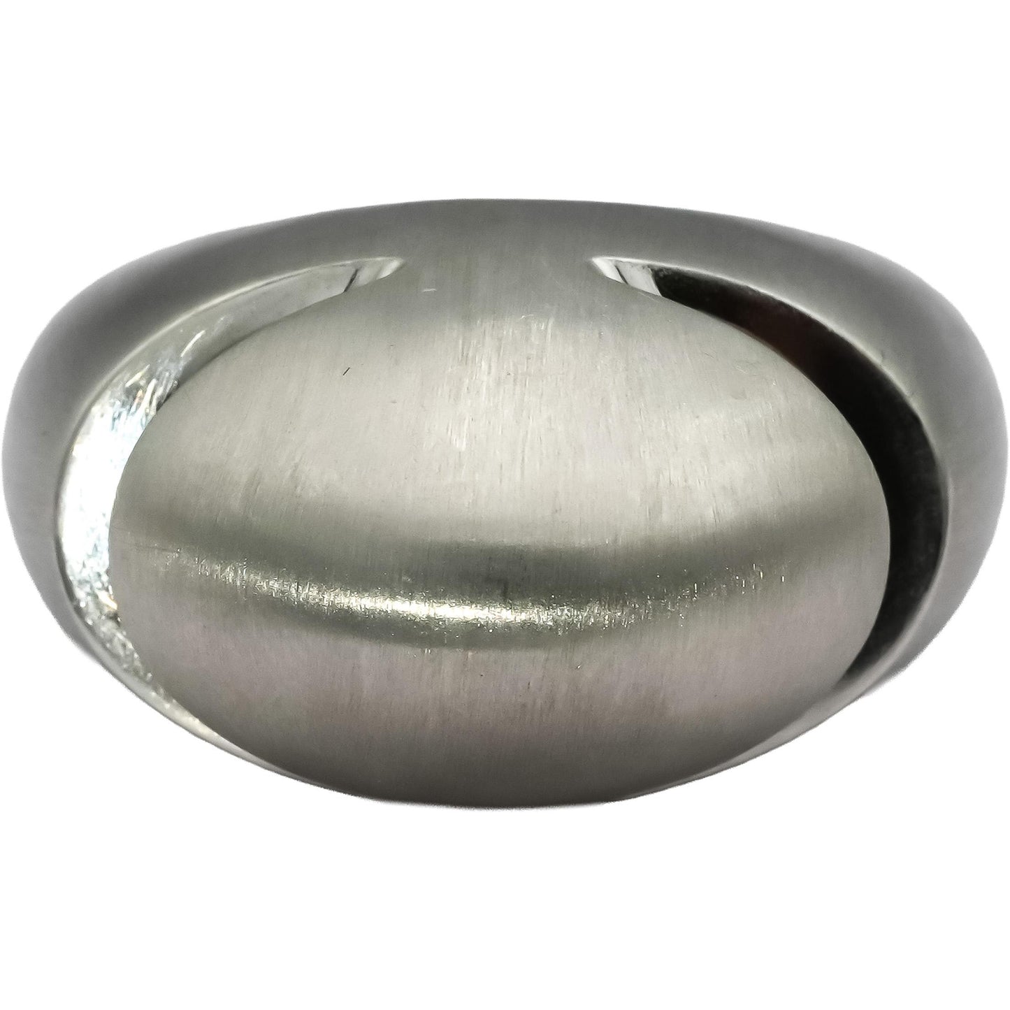 BVLGARI 18k White Gold Brushed Finish Cabochon Ring Size 7.75