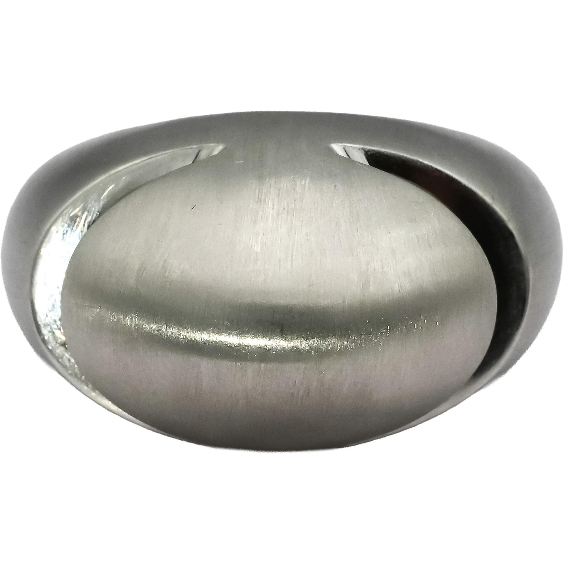 BVLGARI 18k White Gold Brushed Finish Cabochon Ring Size 7.75