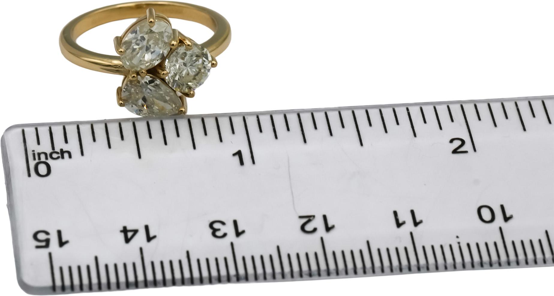 14k Yellow Gold Round Oval Pear Cut Diamond Three Stone Ring 2.38CT Size 6.25