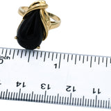 14k Yellow Gold Pear Cabochon Cut Onyx Solitaire Ring Size 7