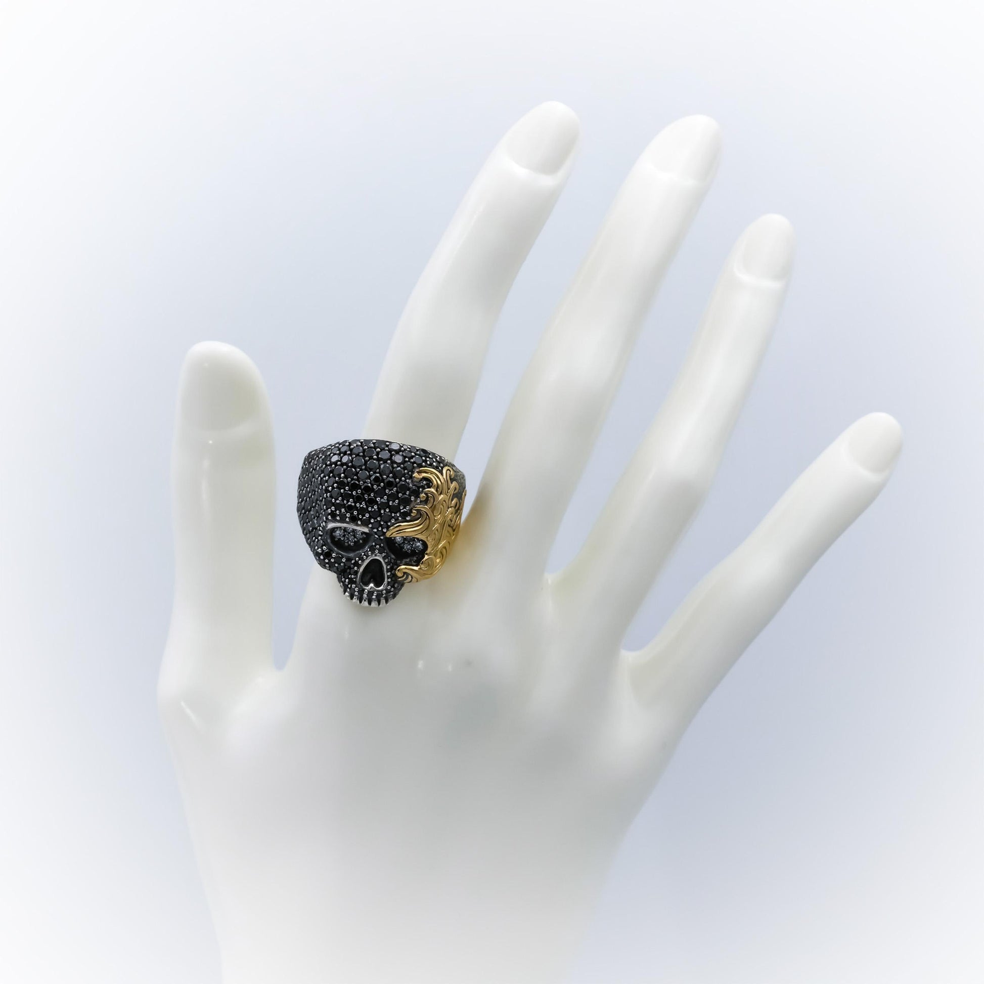 DAVID YURMAN 18k Gold Sterling Silver Diamond Waves Skull Ring 3.25CT