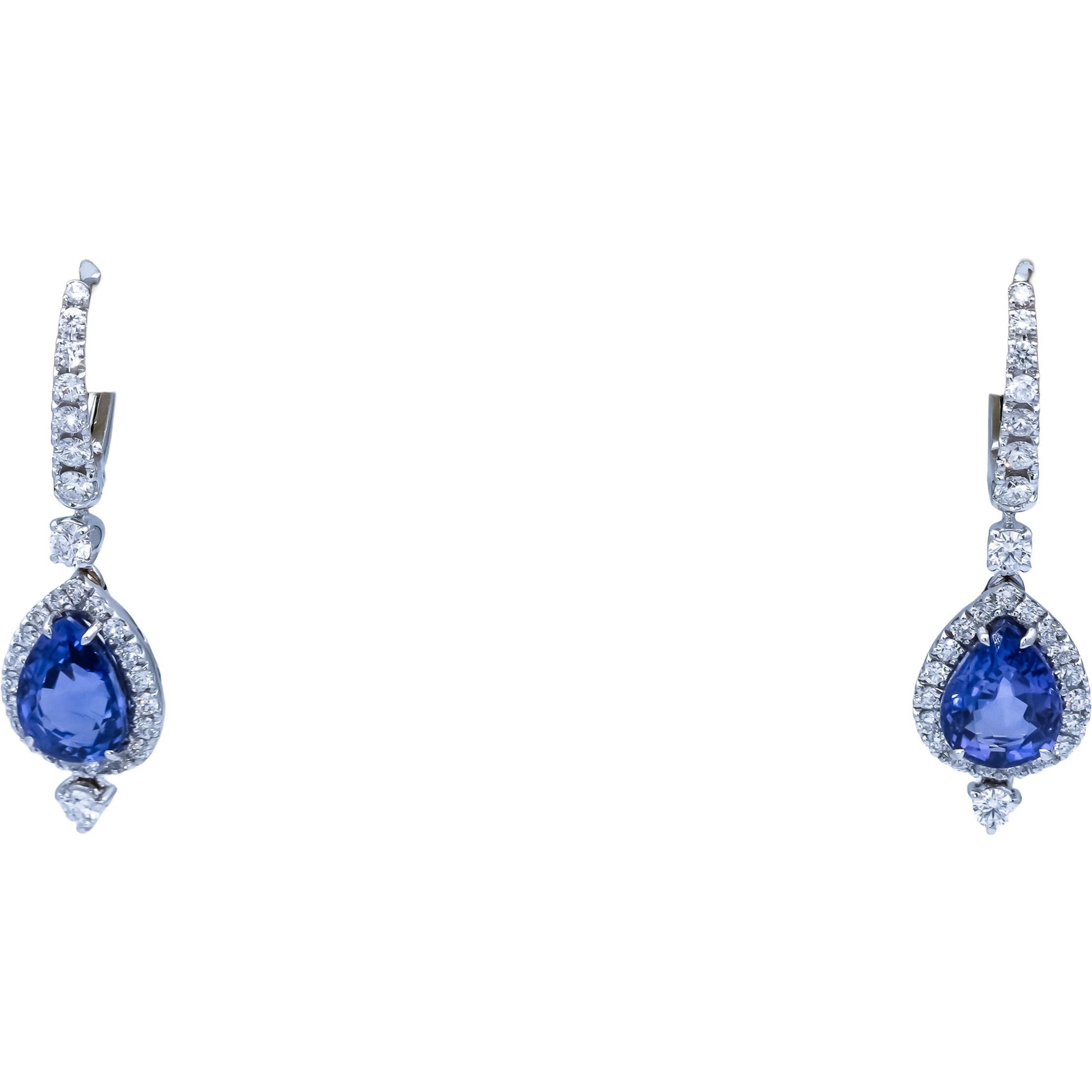 18k White Gold VS Diamond and Tanzanite Drop Dangle Earrings 3.50CTW