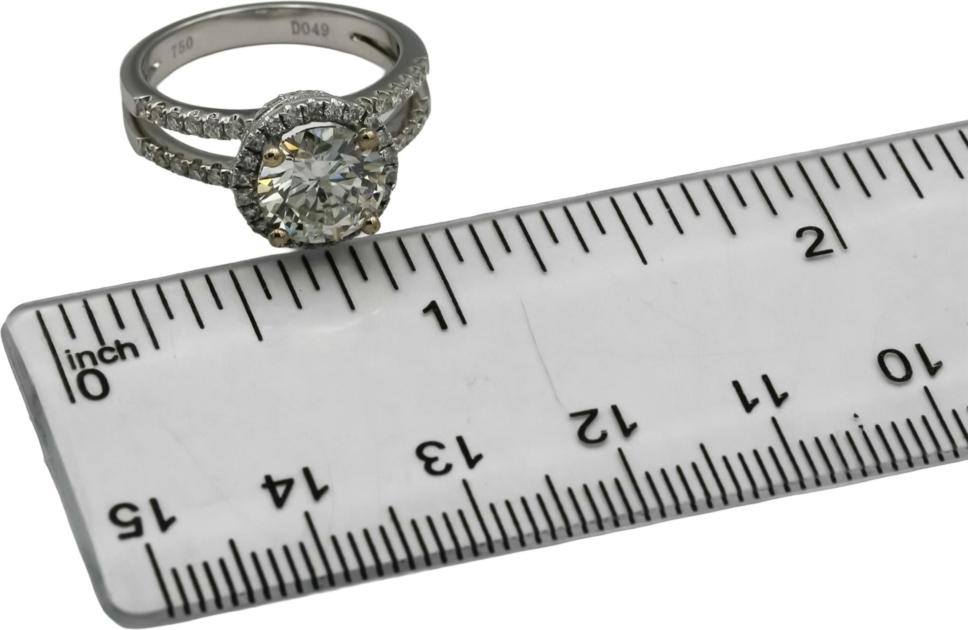 18k White Gold Round Diamond Engagement Ring 2.51CT w/ 0.49CT Center Size 6