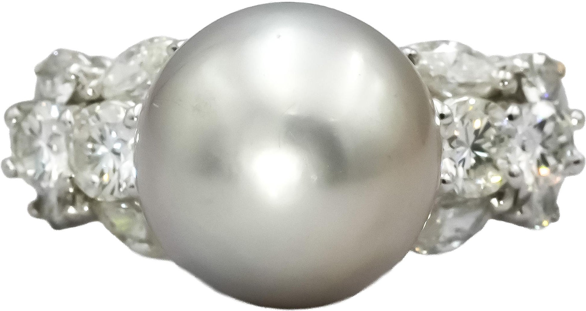 18k White Gold VS Diamond and 11.5mm Pearl Cocktail Ring 1.25CT Size 7.5