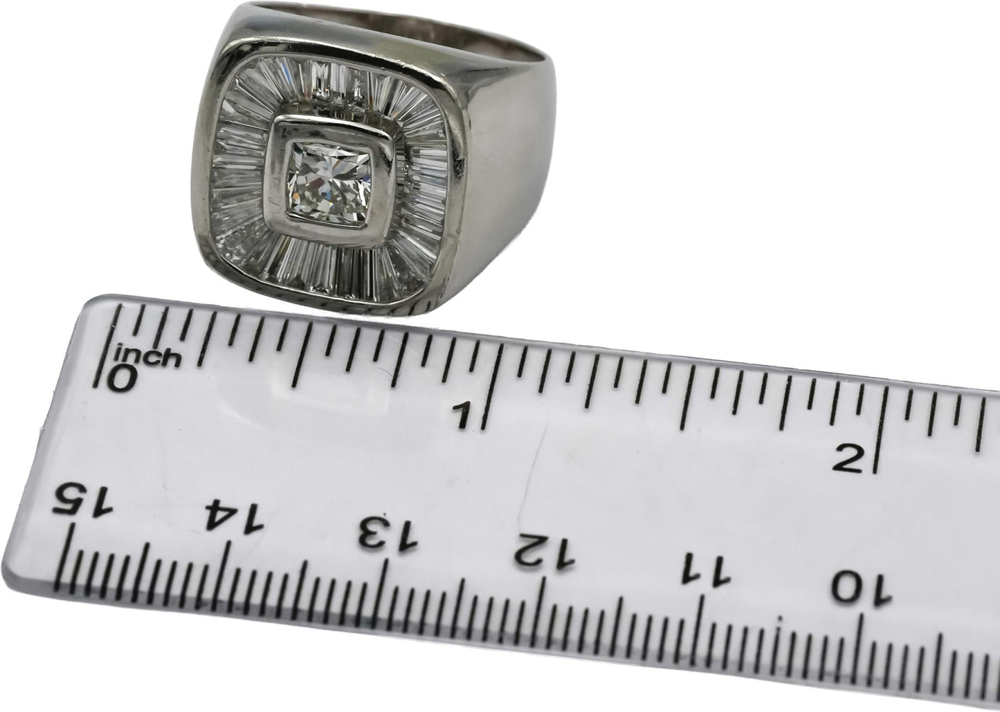 Platinum Round and Baguette Diamond Men's Ring 3.15CT w/ 1.15CT Center Size 9.5
