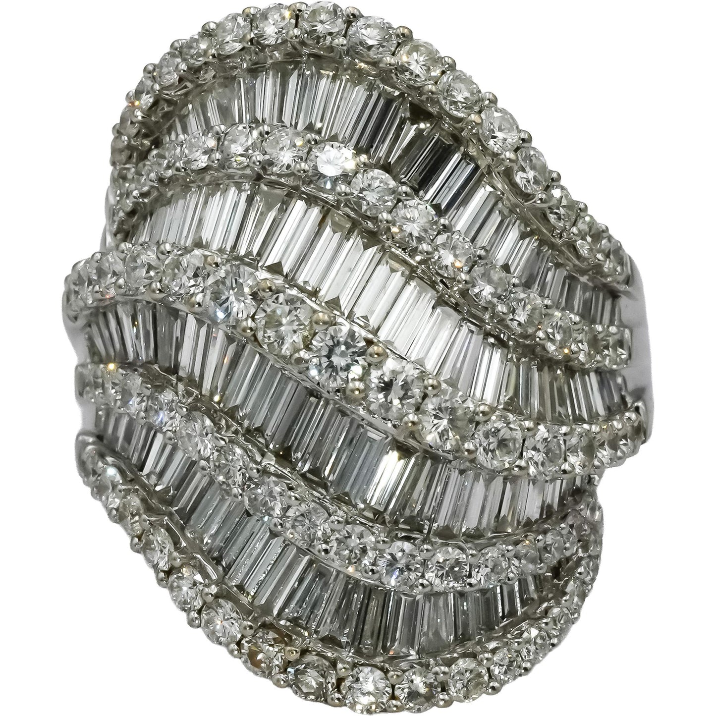 18k White Gold VS Round & Baguette Diamond Cluster Cocktail Ring 5.0CT Size 7