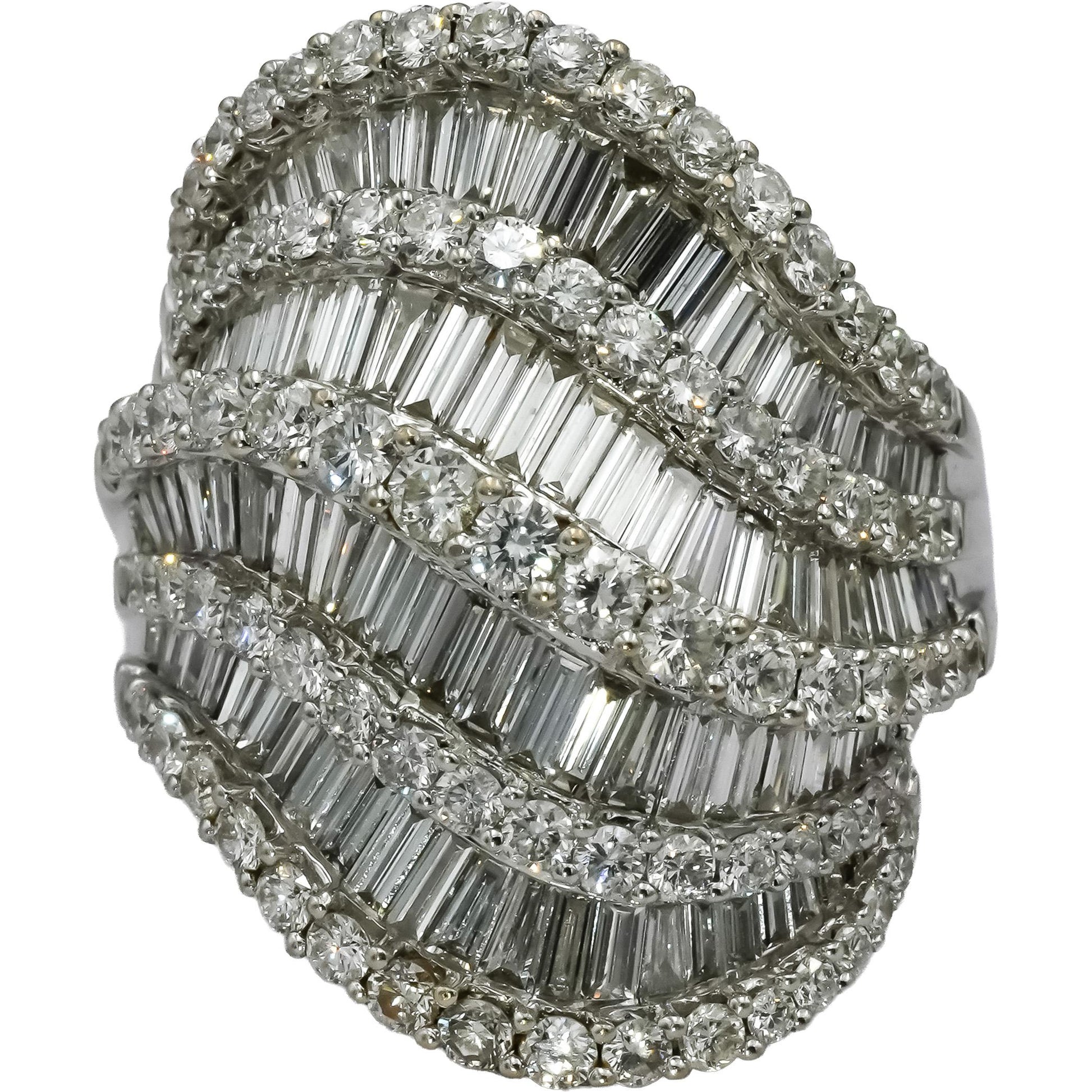 18k White Gold VS Round & Baguette Diamond Cluster Cocktail Ring 5.0CT Size 7