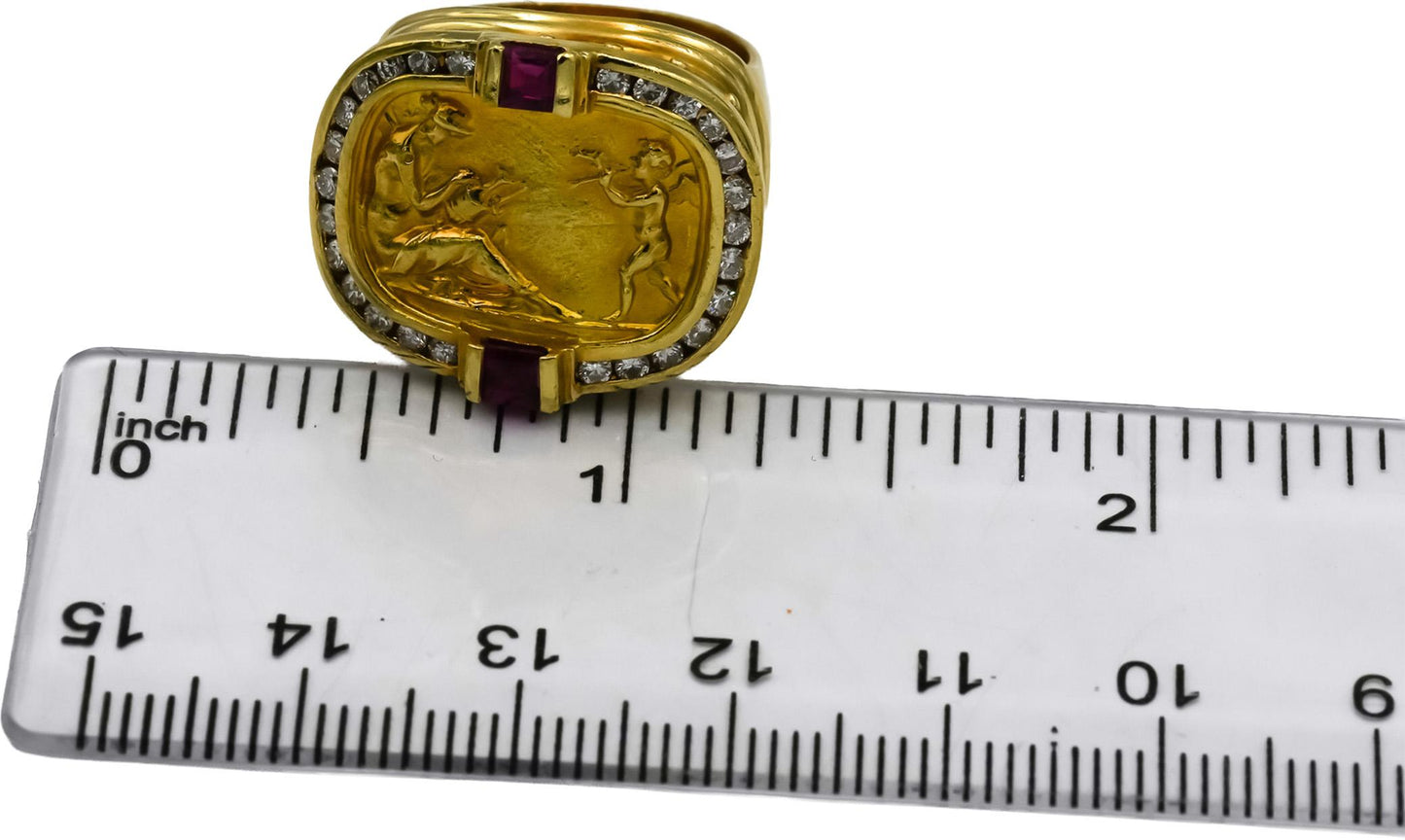 SEIDENGANG 18k Yellow Gold Diamond & Ruby Cupid Venus Ring .63CT Size 5.25