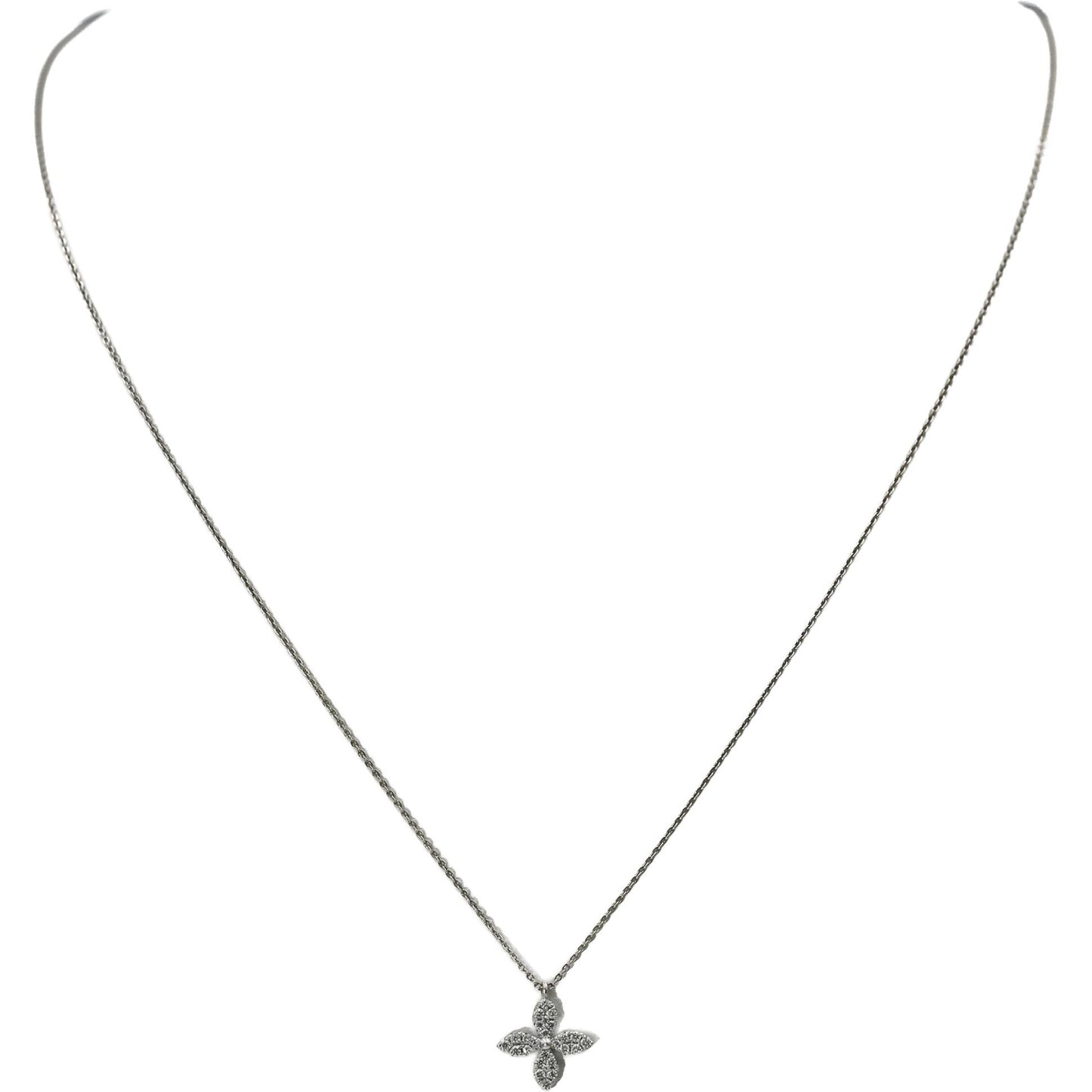 14k White Gold Round Diamond Flower Pendant Necklace 0.10CT