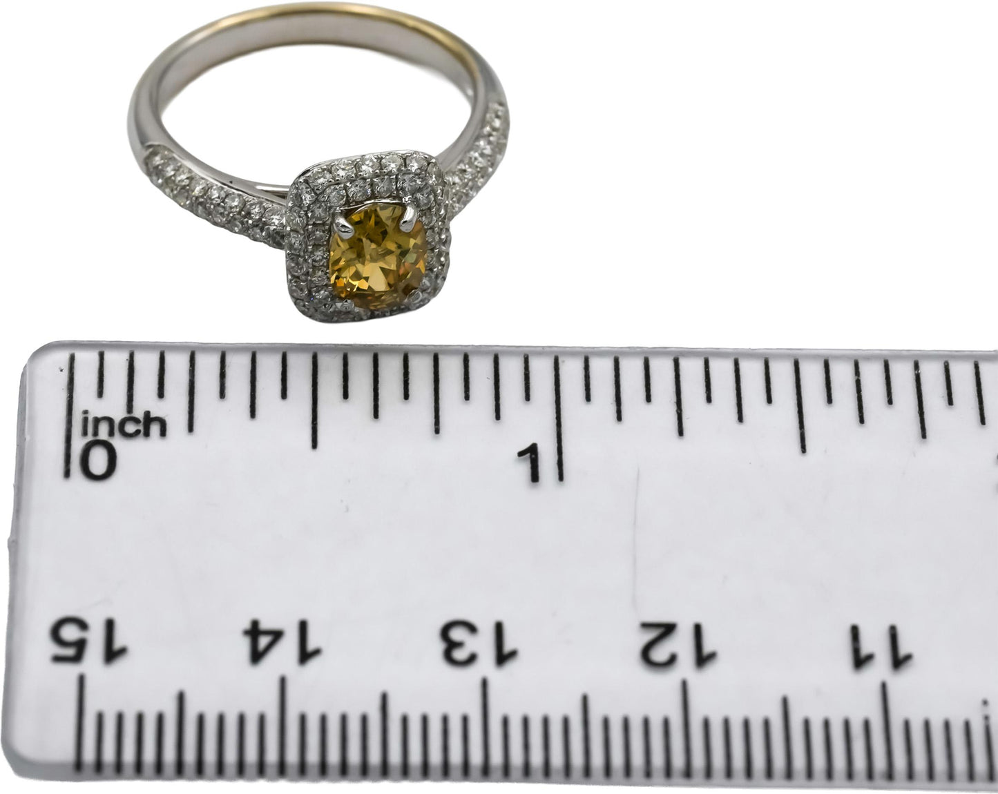 18k White Gold White & Fancy Yellow Diamond Pave Ring 1.25CT w/ .75CT Center