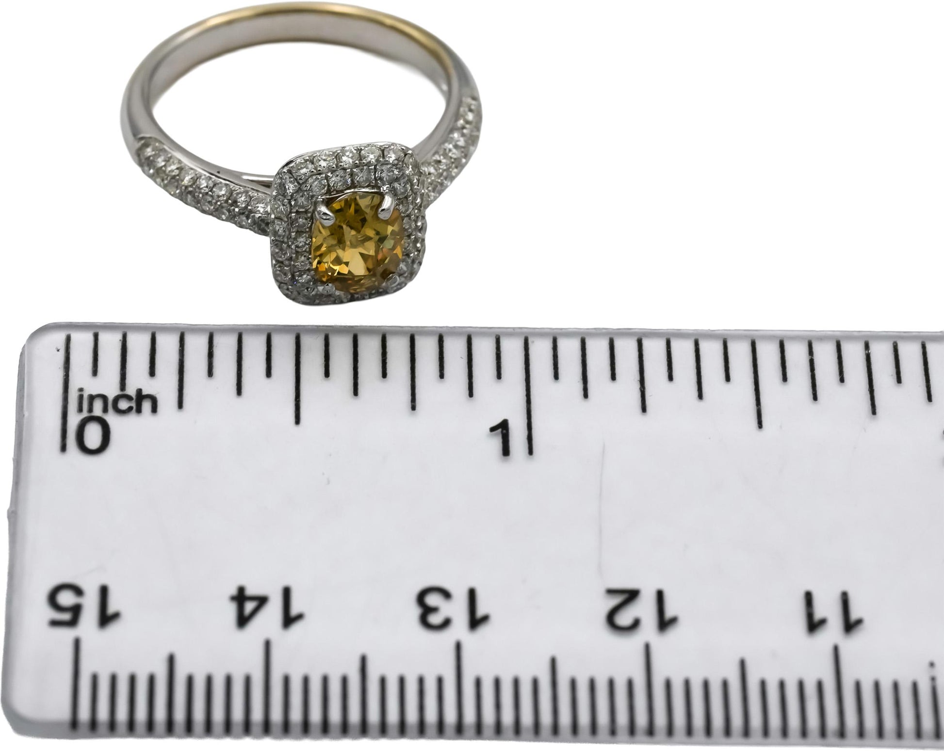 18k White Gold White & Fancy Yellow Diamond Pave Ring 1.25CT w/ .75CT Center