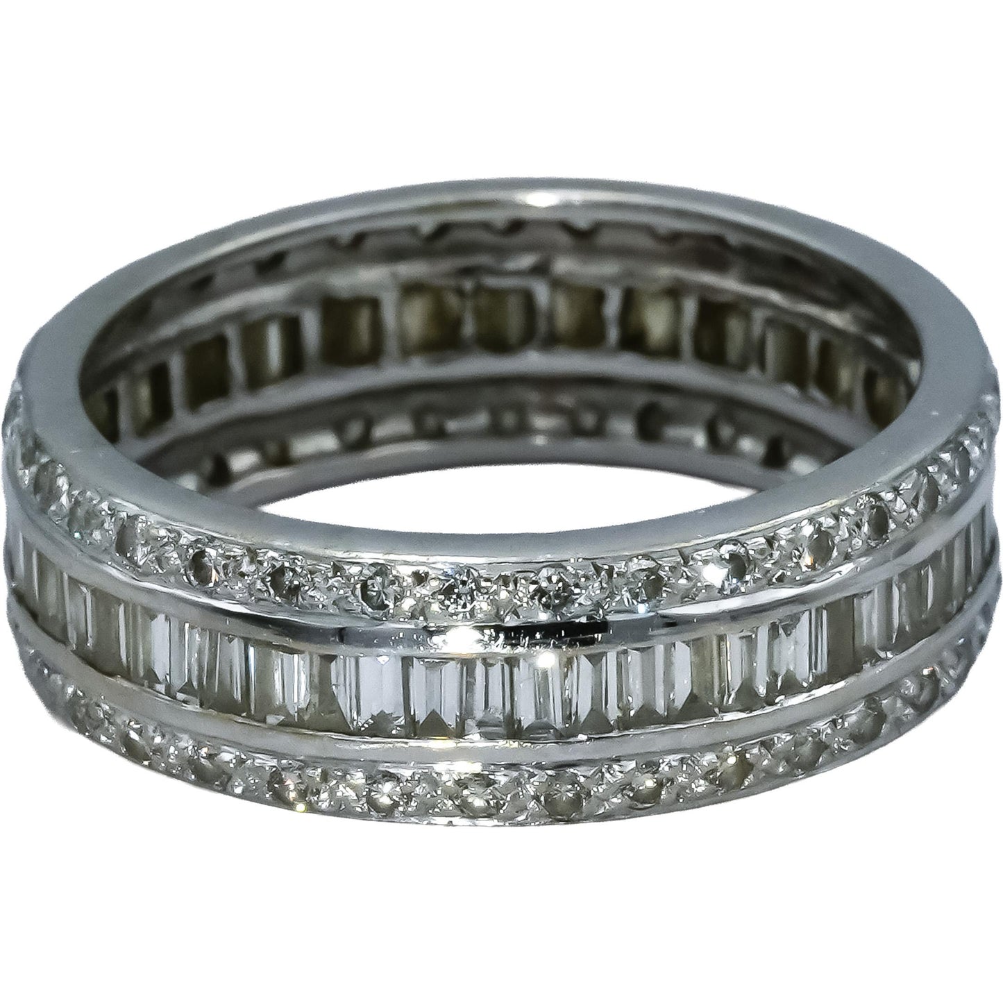 18k White Gold Round and Baguette Cut Diamond Eternity Band Ring 1.50CT Size 7