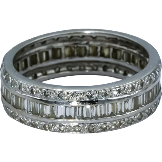 18k White Gold Round and Baguette Cut Diamond Eternity Band Ring 1.50CT Size 7