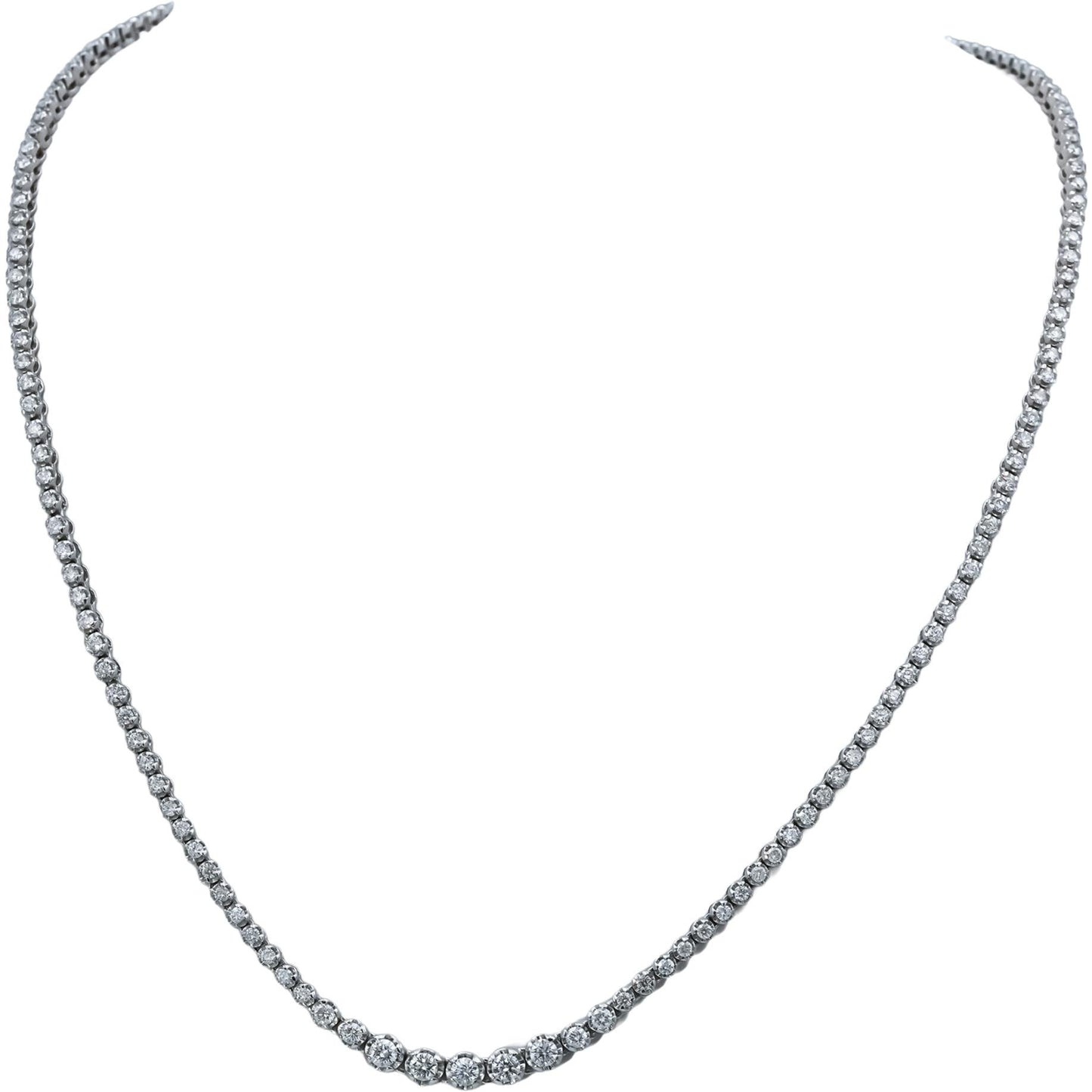 18k White Gold Round Diamond Graduated Width Riviera Necklace 3.50CT