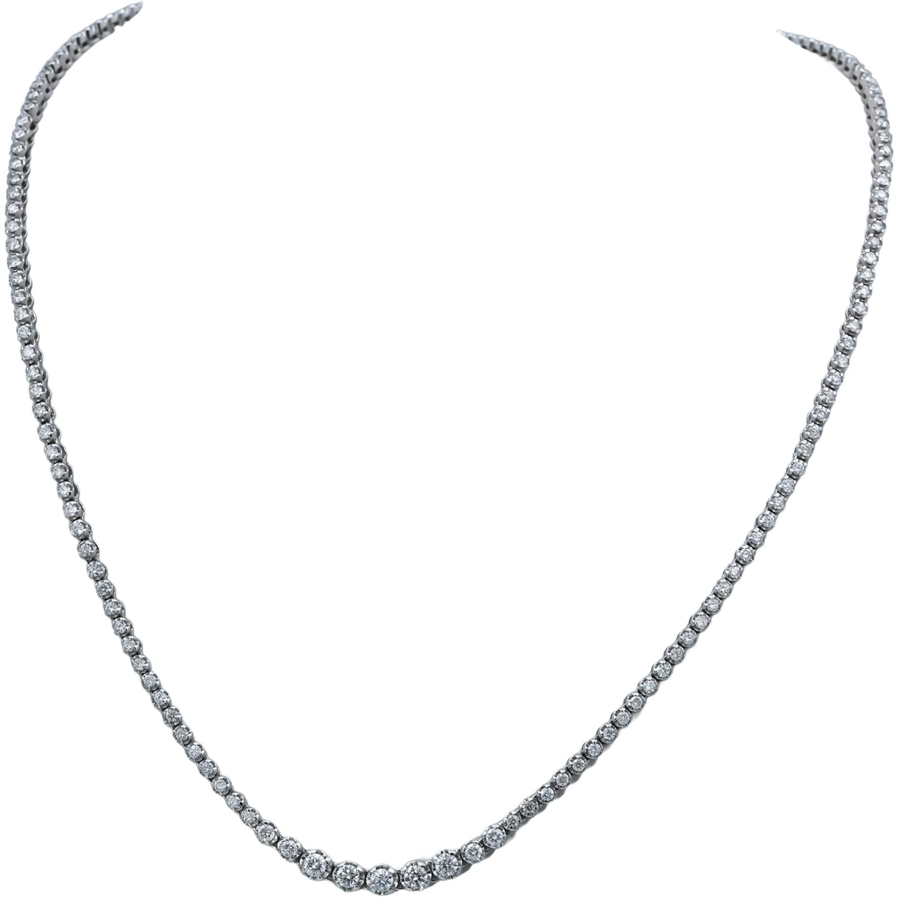 18k White Gold Round Diamond Graduated Width Riviera Necklace 3.50CT