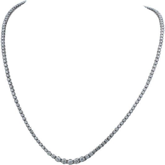 18k White Gold Round Diamond Graduated Width Riviera Necklace 3.50CT