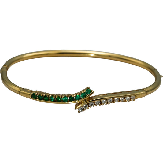 14k Yellow Gold VS Diamond and Emerald Bypass Bangle Bracelet 0.68CT