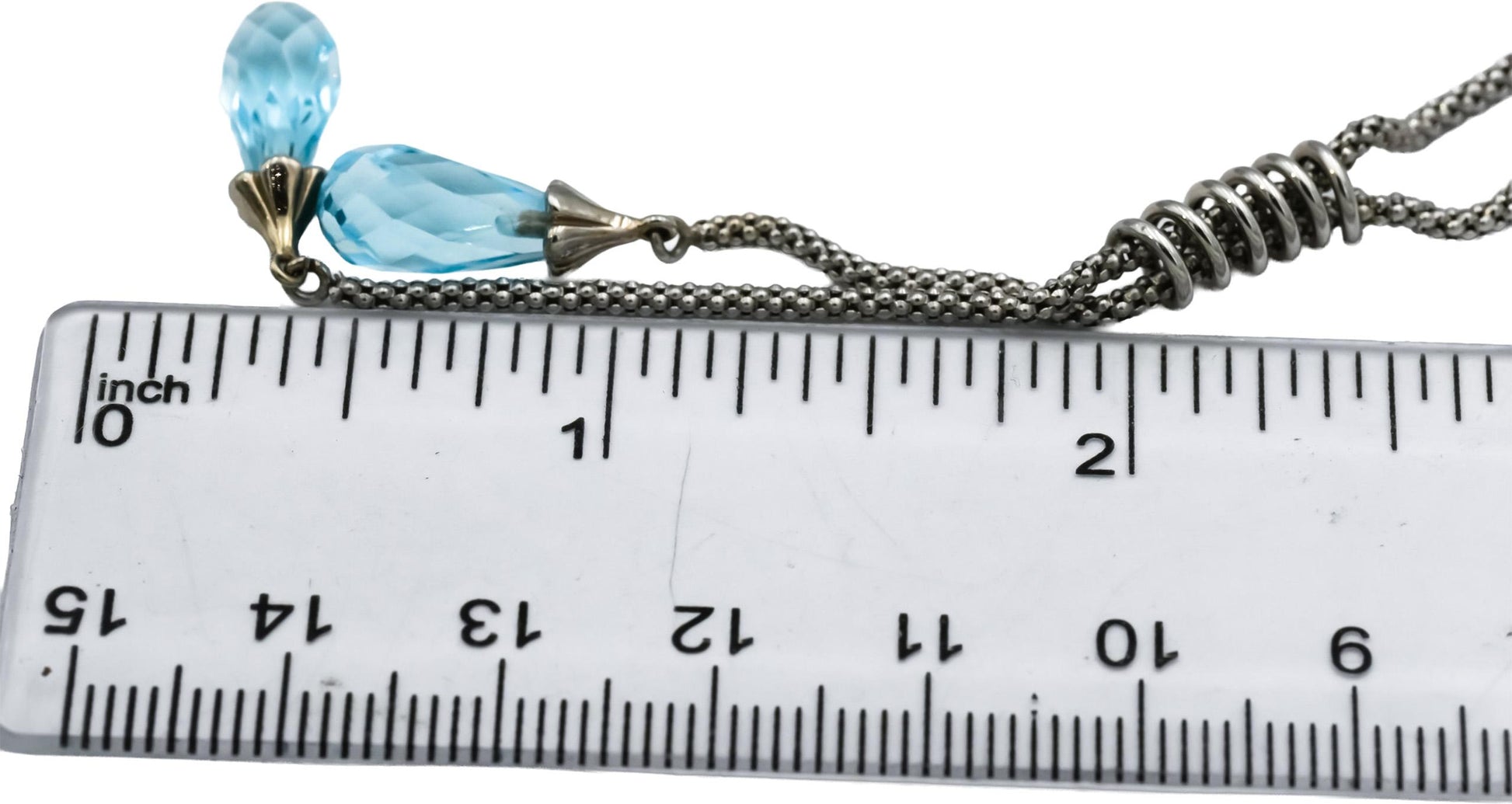 14k White Gold Briolette Cut Blue Topaz Tassel Necklace