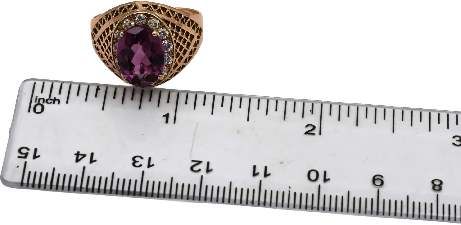 14k Rose Gold VS Diamond and Synthetic Amethyst Ring 4.50CT Size 8.75