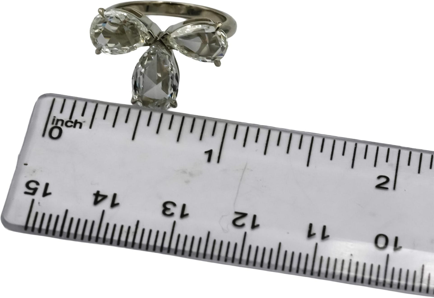 18k White Gold VS Pear Step Cut Diamond Three Stone Ring 3.25CT Size 6.25