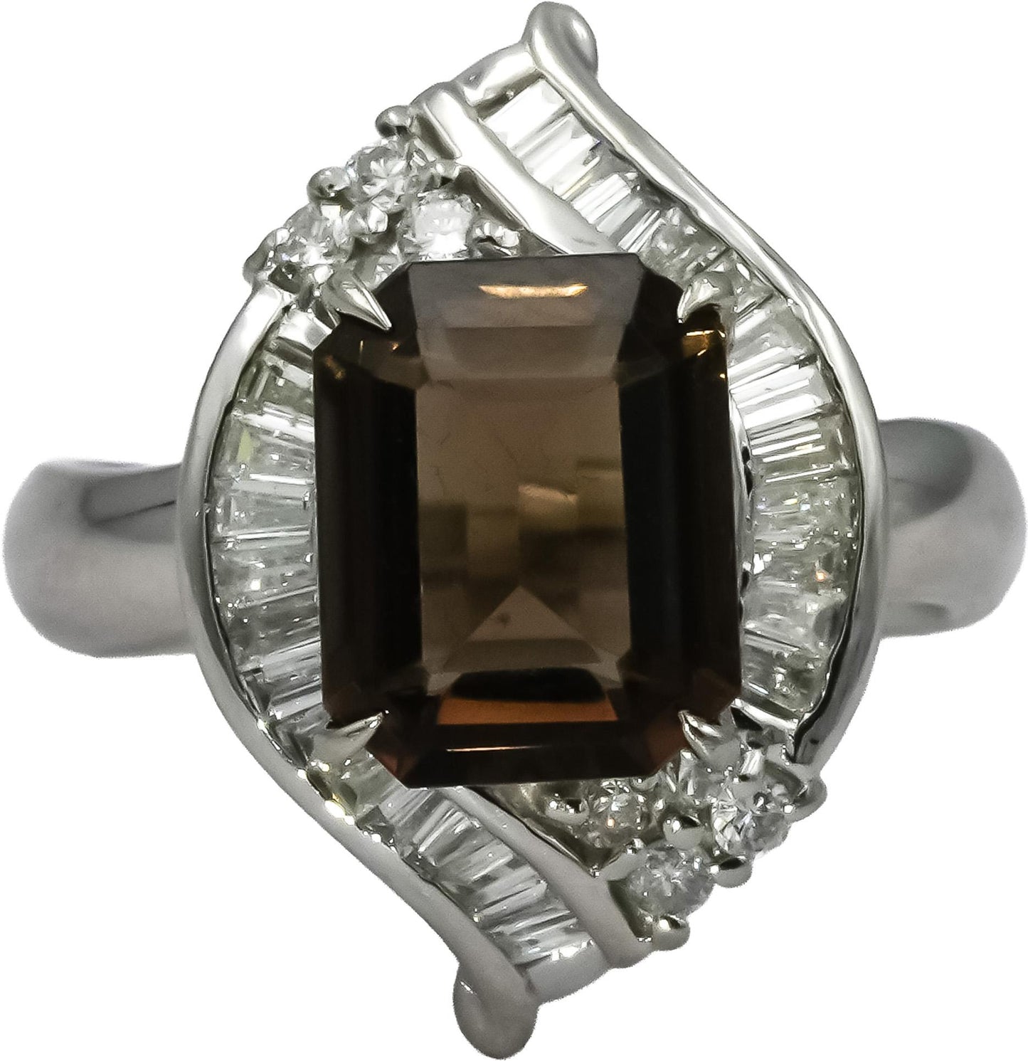 Platinum VS Diamond and Smoky Quartz Cocktail Ring 3.36CT Size 6.25