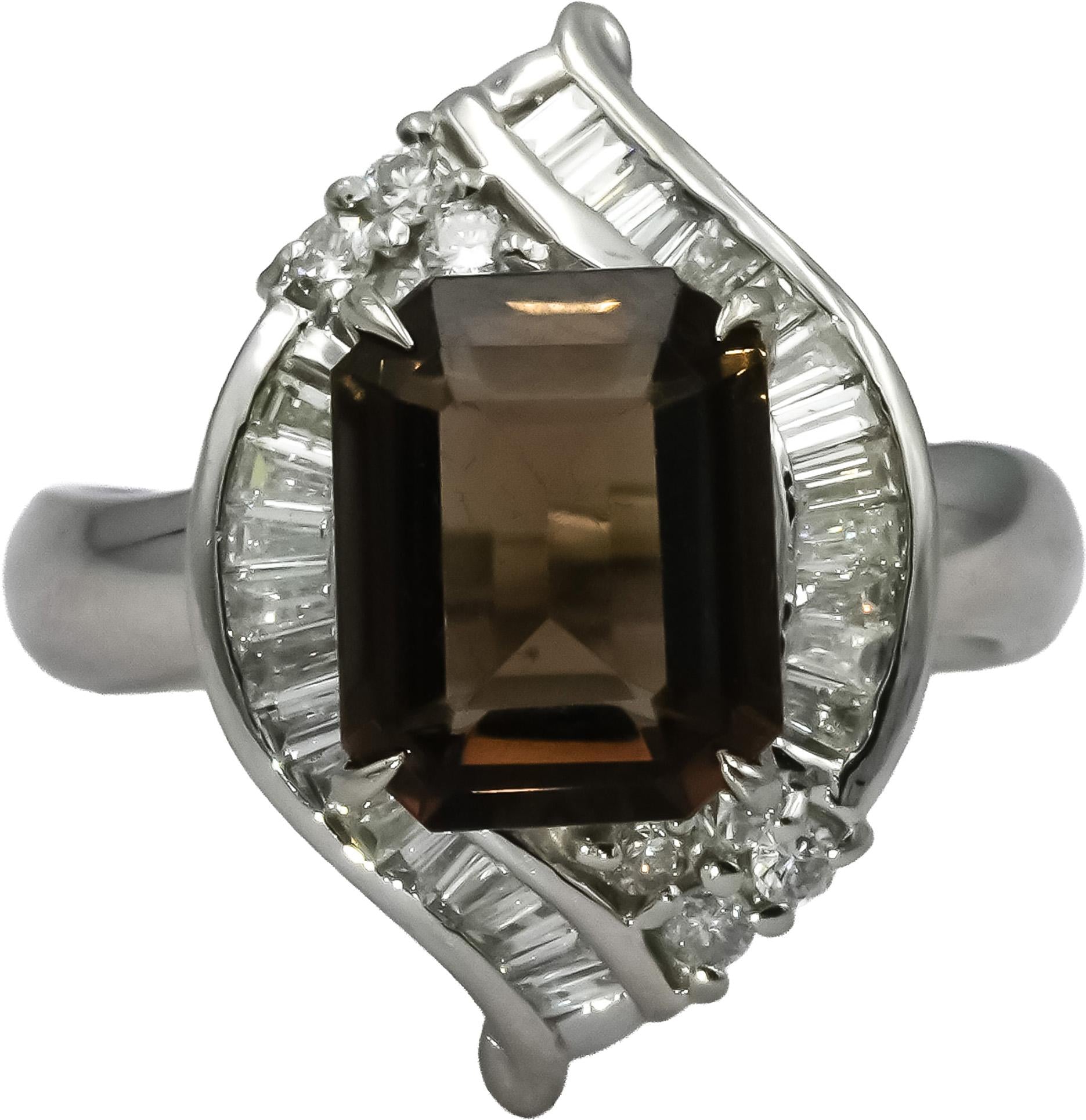 Platinum VS Diamond and Smoky Quartz Cocktail Ring 3.36CT Size 6.25