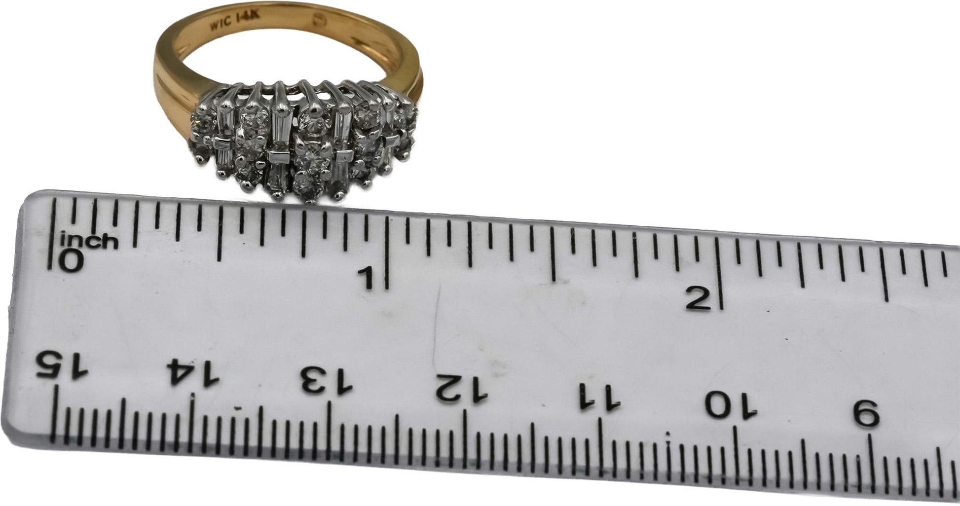 14k Yellow & White Gold Round and Baguette Diamond Cluster Ring 1.0CT Size 7.25