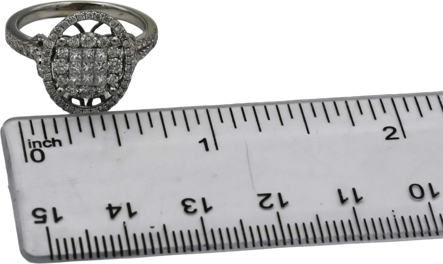 14k White Gold Round Pave Diamond Ring 1.0CT Size 7.25
