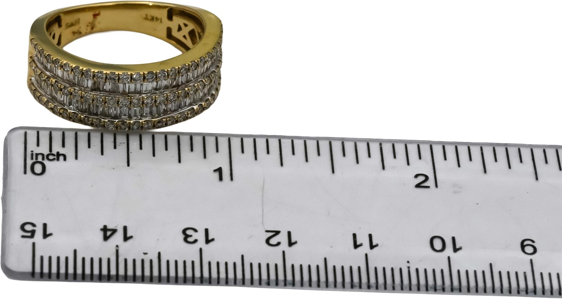 14k Yellow Gold Round and Baguette Diamond Band Ring 2.0CT Size 10