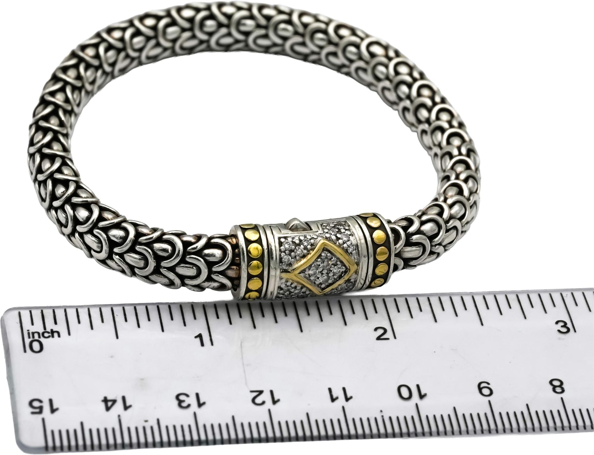 JOHN HARDY Sterling Silver 18k Gold Diamond Naga Collection 8mm Bracelet 0.25CT