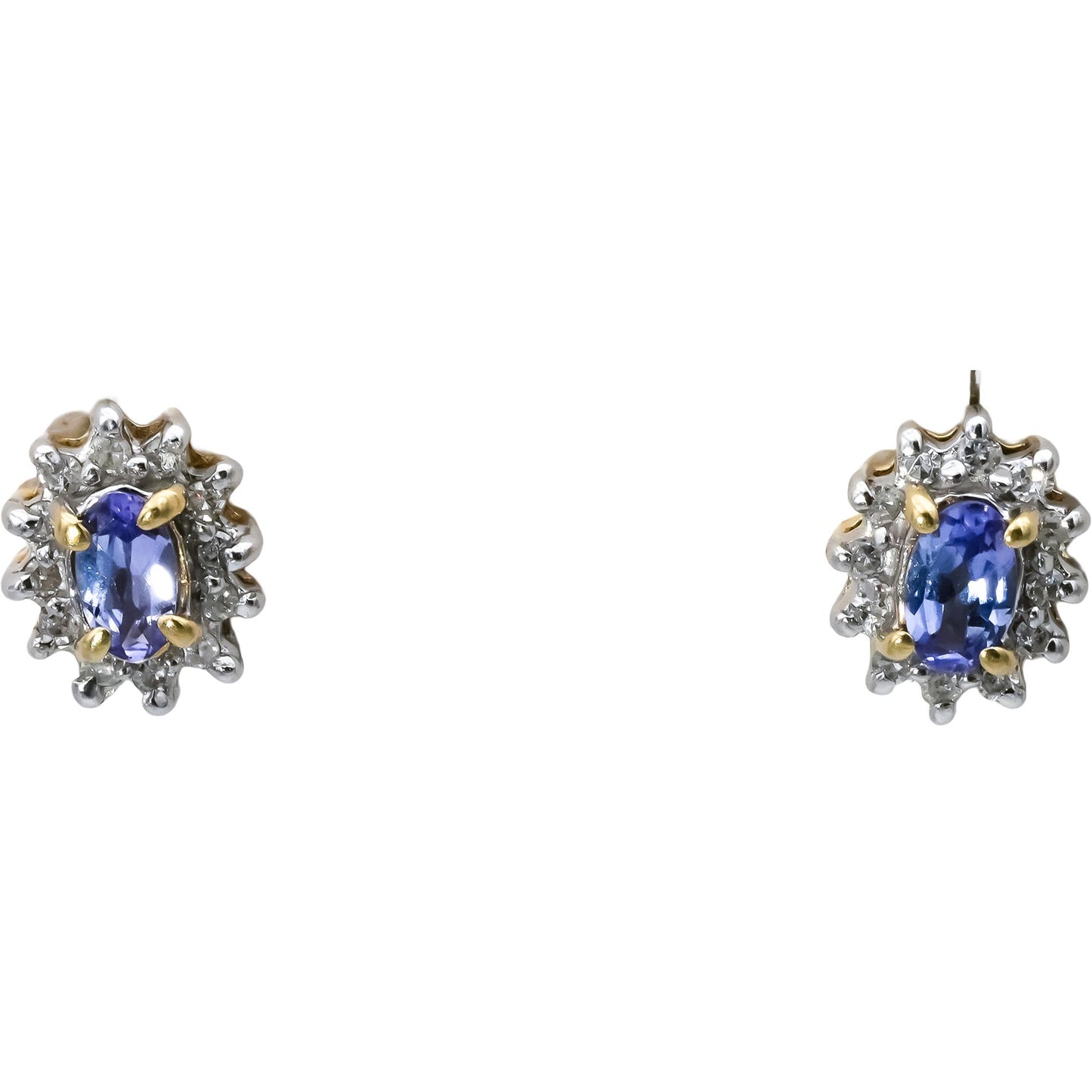 14k Yellow & White Gold Diamond and Tanzanite Stud Earrings 0.55CT