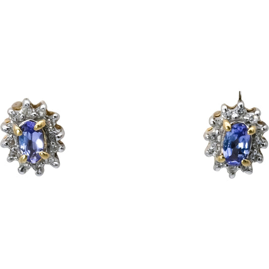 14k Yellow & White Gold Diamond and Tanzanite Stud Earrings 0.55CT