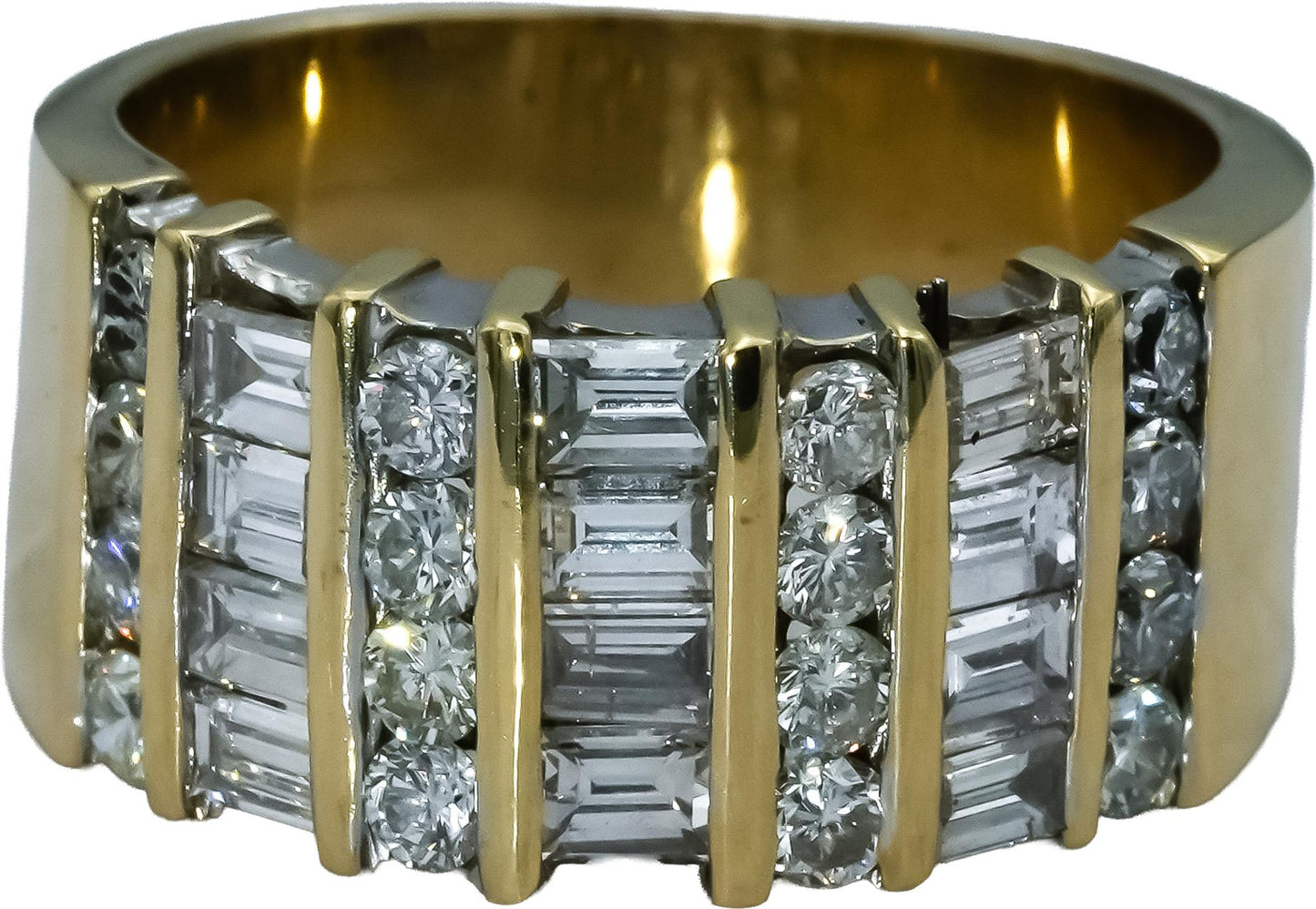 14k Yellow Gold Round and Baguette Cut Diamond Band Ring 1.50CT Size 6.75