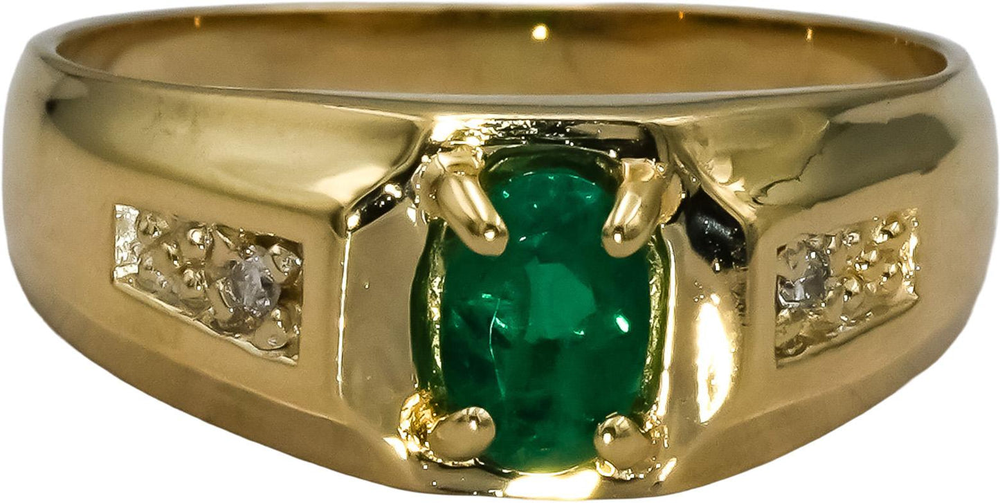 14k Yellow Gold Oval Cut Emerald Ring 0.40CT Size 7 w/ Diamond Accents