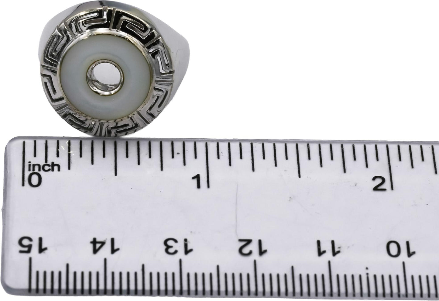 KABANA 18k White Gold Mother of Pearl Greek Key Ring Size 6.25