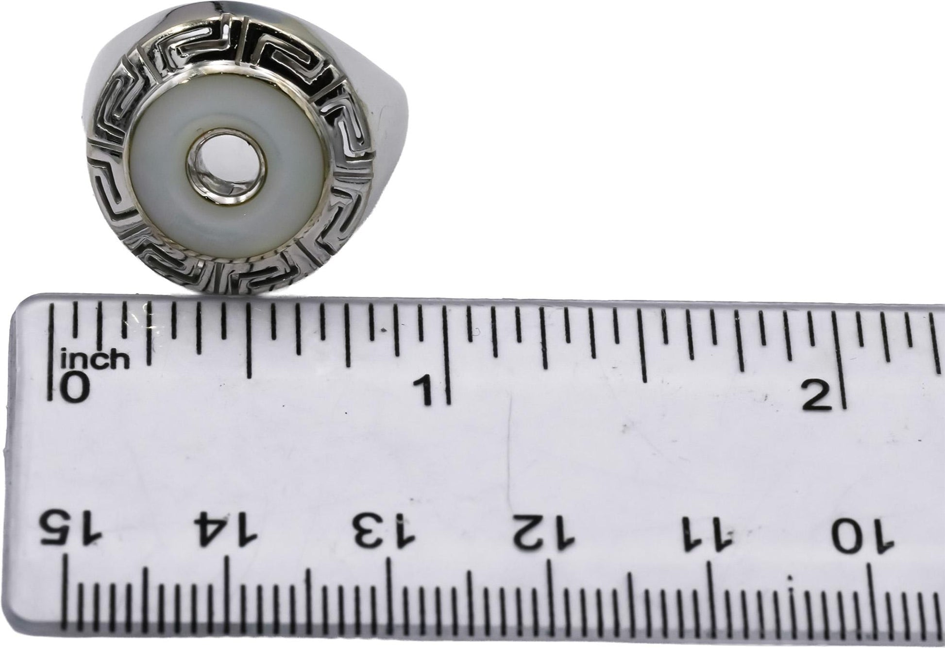 KABANA 18k White Gold Mother of Pearl Greek Key Ring Size 6.25