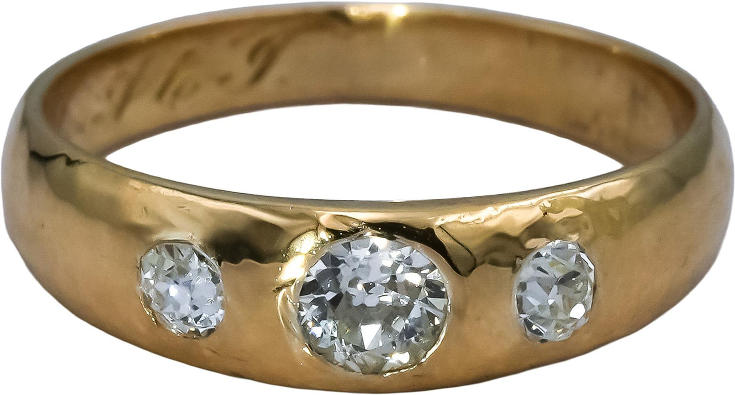 TIFFANY & CO. Vintage 18k Gold VS Old Euro Cut Diamond Three Stone Ring 0.50CT