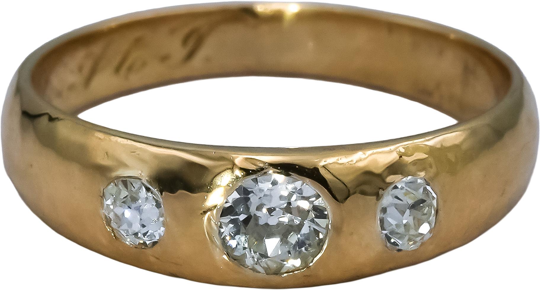 TIFFANY & CO. Vintage 18k Gold VS Old Euro Cut Diamond Three Stone Ring 0.50CT