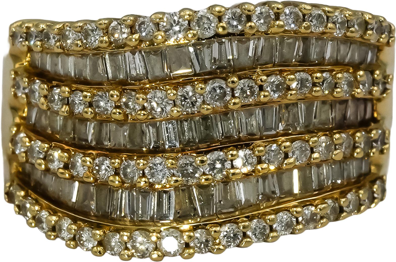 EFFY 14k Yellow Gold Round and Baguette Diamond Wavy Band Ring 1.0CT Size 5.75