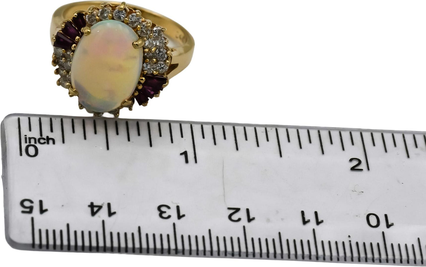 14k Yellow Gold Diamond Ruby Opal Cocktail Ring 7.08CT Size 8.75