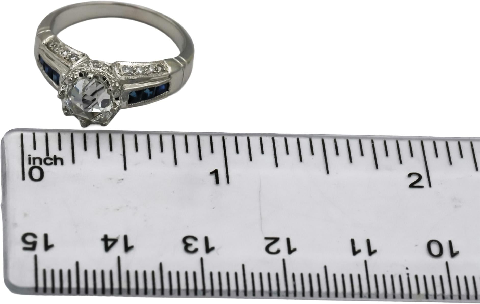 Platinum Antique Style VS Diamond and Sapphire Ring 1.38CT Size 7