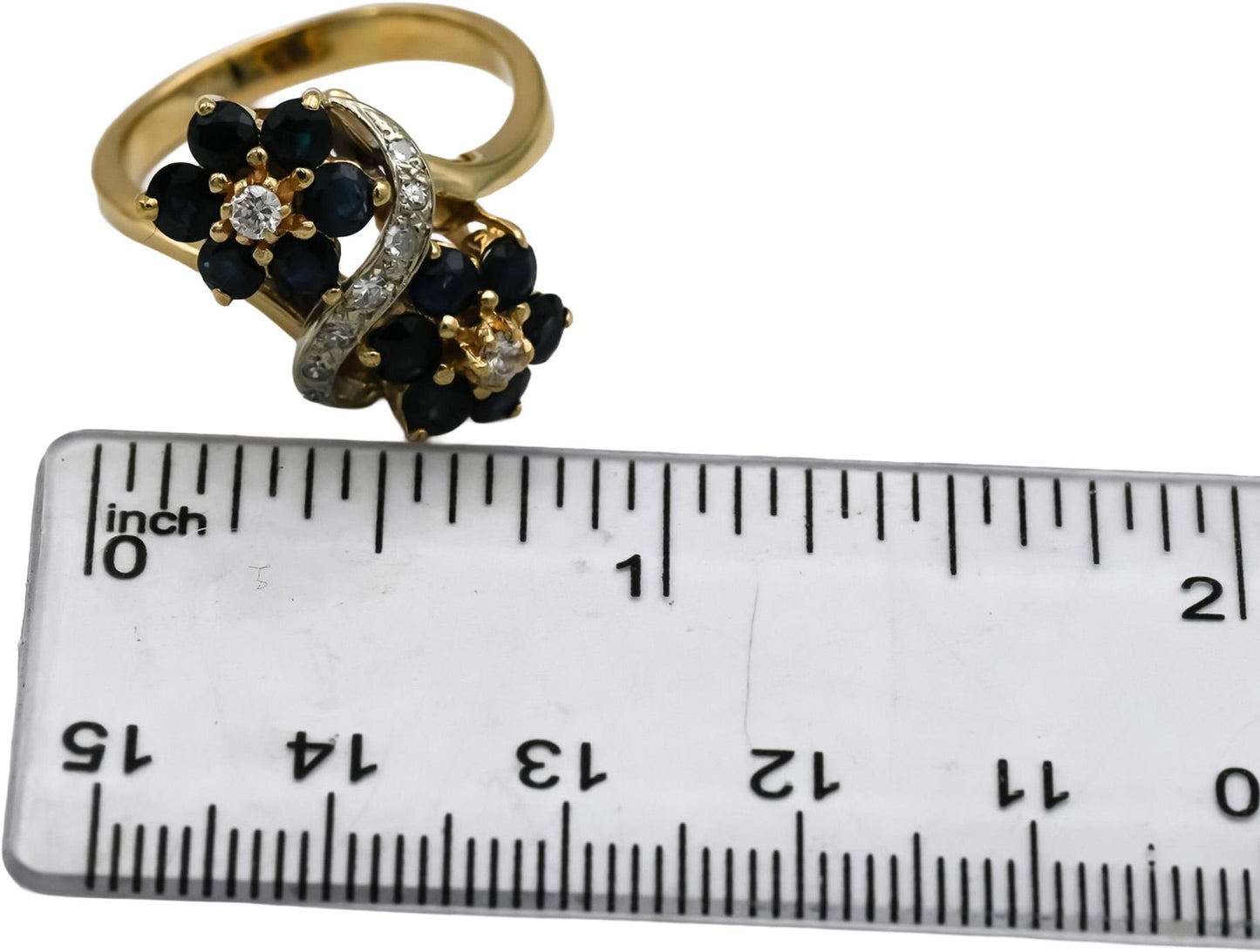 14k Yellow Gold Diamond and Sapphire Flower Cocktail Ring 1.60CT Size 8