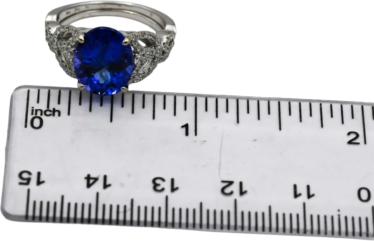18k White Gold VS Diamond and Tanzanite Cocktail Ring 4.75CT Size 5.75