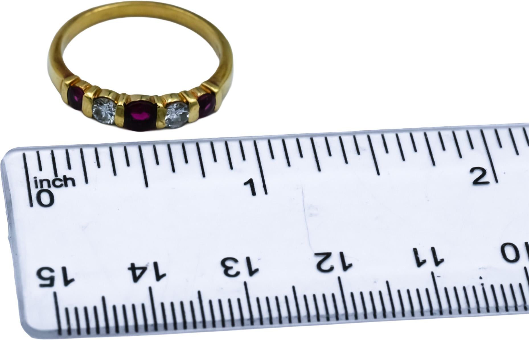 18k Yellow Gold VS Diamond and Ruby Band Ring 0.75CT Size 7.75