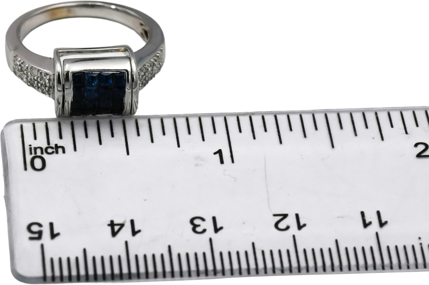 14k White Gold VS Diamond and Sapphire Reversible Ring 1.0CT Size 6