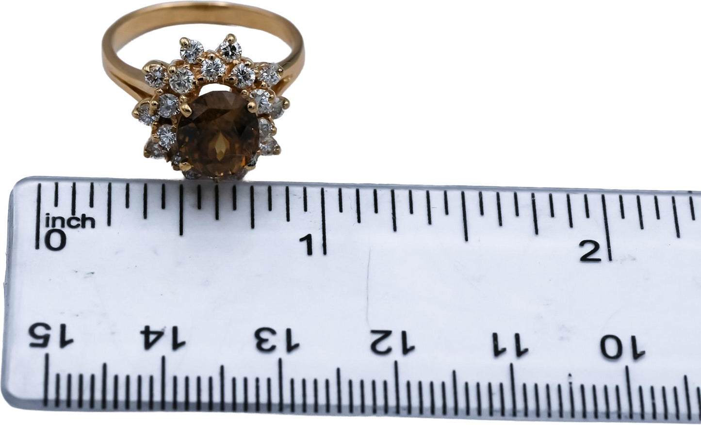 14k Yellow Gold VS Diamond and Quartz Halo Cocktail Ring 4.75CT Size 6.5