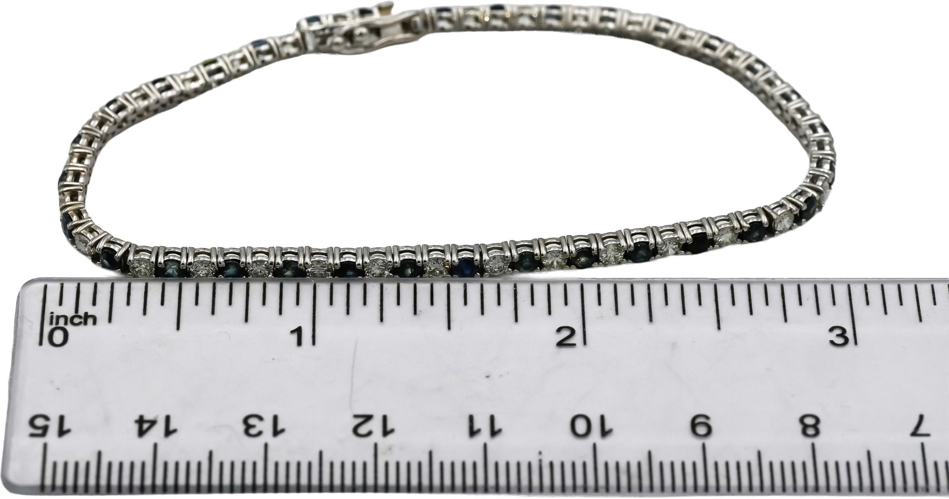 14k White Gold VS Diamond and Sapphire Tennis Bracelet 5.18CT